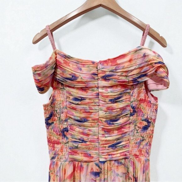NWT ASTR Leonara Off Shoulder Maxi Dress Peach Multi One Size - Picture 3 of 13